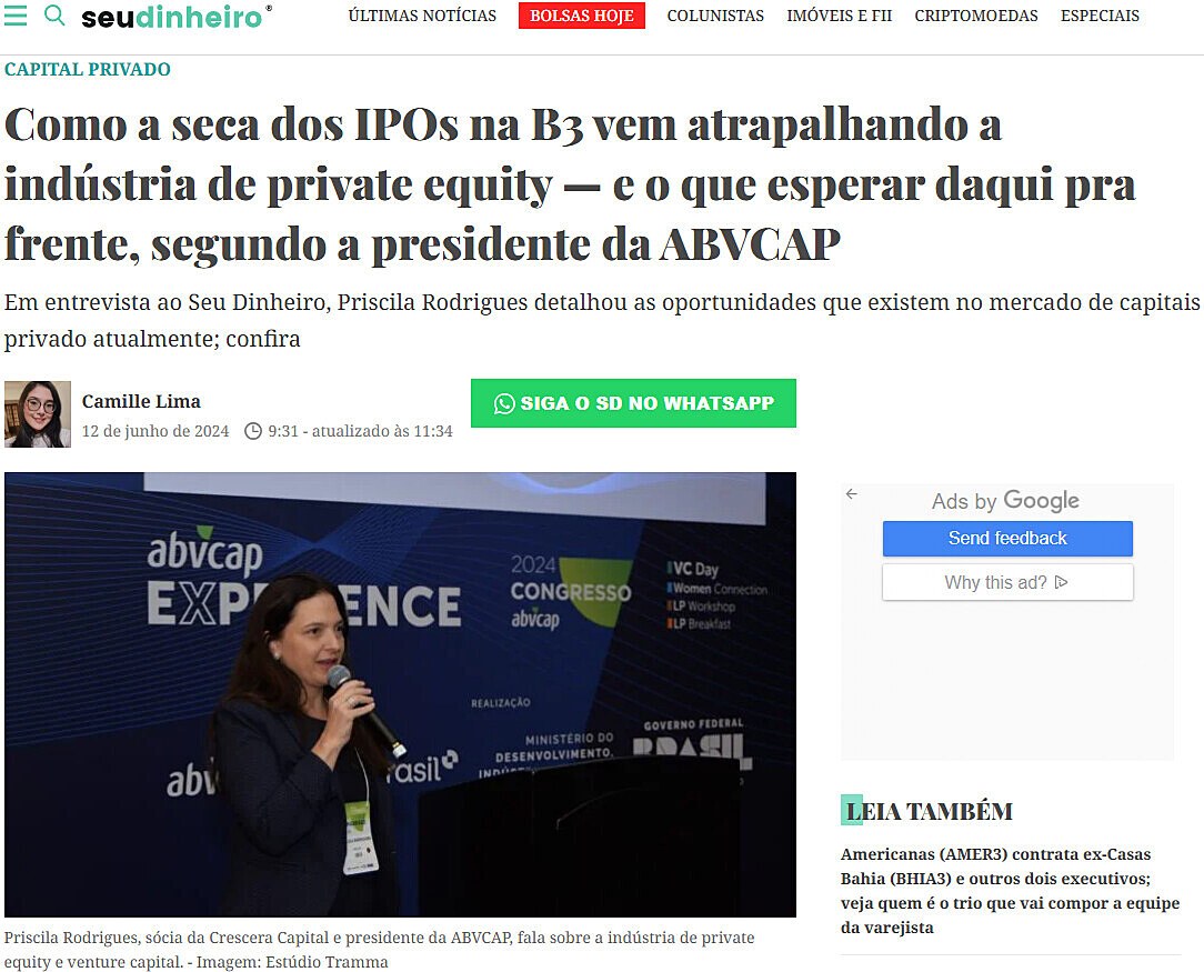 Como a seca dos IPOs na B3 vem atrapalhando a indstria de private equity  e o que esperar daqui pra frente, segundo a presidente da ABVCAP